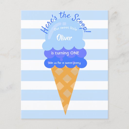 Sweet Ice Cream Blue Boy 1e verjaardag uitnodiging (Voorkant)