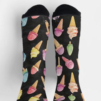 Sweet Ice Cream Chalk Drawing Pattern Zwart Sokken