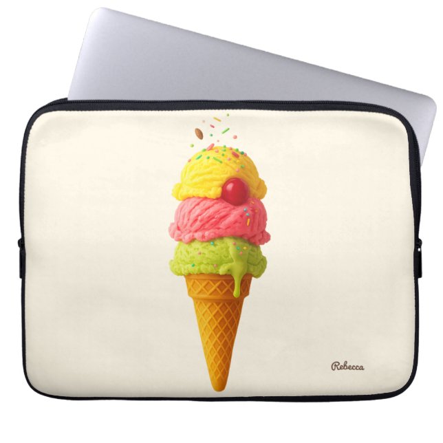 Sweet Ice Cream Cone – Aangepaste naam optie Laptop Sleeve (Voorkant)