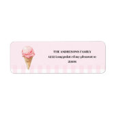 Sweet Ice Cream Cone Pink Gingham Birthday Etiket (Voorkant)