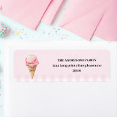 Sweet Ice Cream Cone Pink Gingham Birthday  Etiket