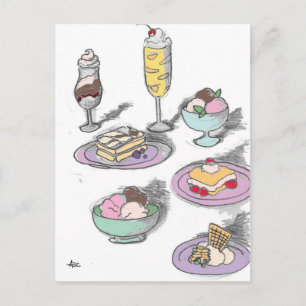 Sweet Ice Cream Desserts Retro French Briefkaart