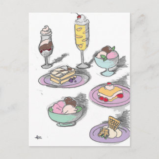 Sweet Ice Cream Desserts Retro French Briefkaart
