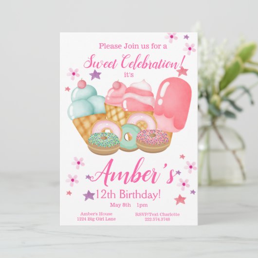 Sweet Ice Cream, Donut Birthday, elke leeftijd Kaart (Staand voorkant)