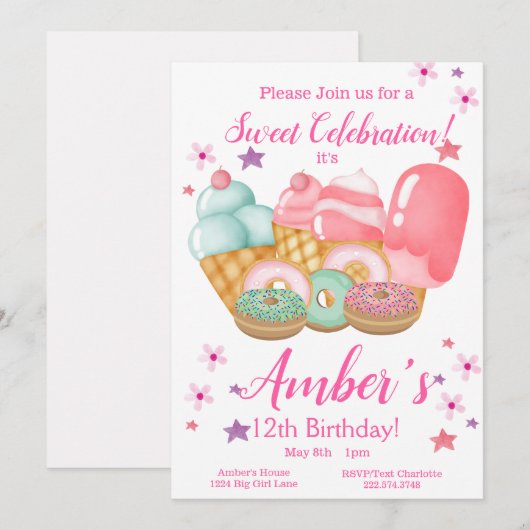 Sweet Ice Cream, Donut Birthday, elke leeftijd Kaart (Voorkant / Achterkant)