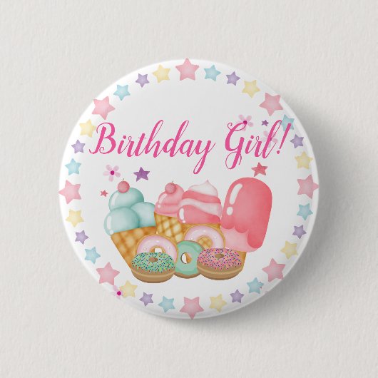 Sweet Ice Cream, Donut Birthday, elke leeftijd Ronde Button 5,7 Cm (Voorkant)