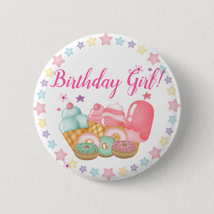 Sweet Ice Cream, Donut Birthday, elke leeftijd Ronde Button 5,7 Cm