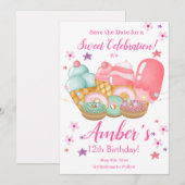 Sweet Ice Cream, Donut Birthday, elke leeftijd Save The Date (Voorkant / Achterkant)