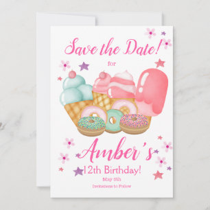 Sweet Ice Cream, Donut Birthday, elke leeftijd Save The Date