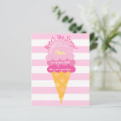 Sweet Ice Cream Girl roze 1e verjaardag uitnodigin (Staand voorkant)