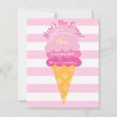 Sweet Ice Cream Girl roze 1e verjaardag uitnodigin (Voorkant)