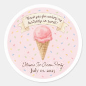 Sweet Ice Cream Party Thank You Sticker | Pink  (Voorkant)