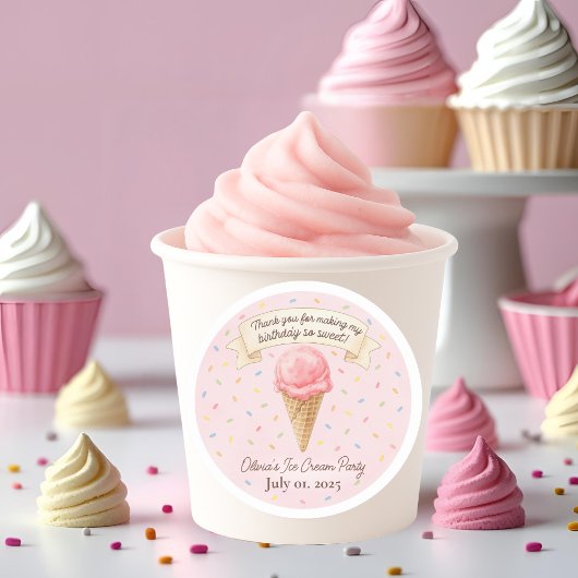 Sweet Ice Cream Party Thank You Sticker | Pink 