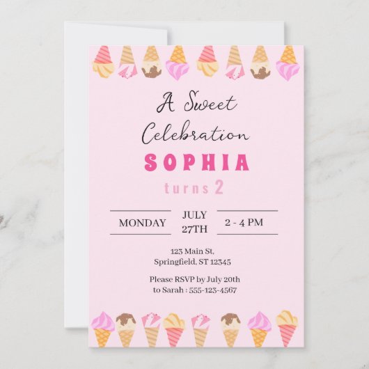Sweet Ice Cream Party Uitnodiging (Voorkant)