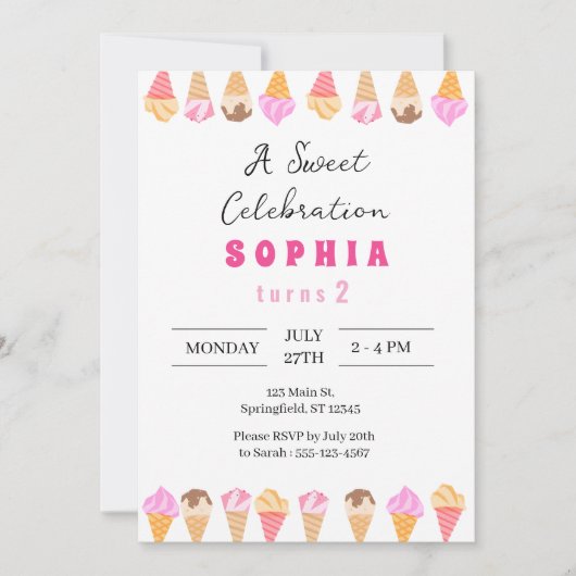 Sweet Ice Cream Party Uitnodiging (Voorkant)