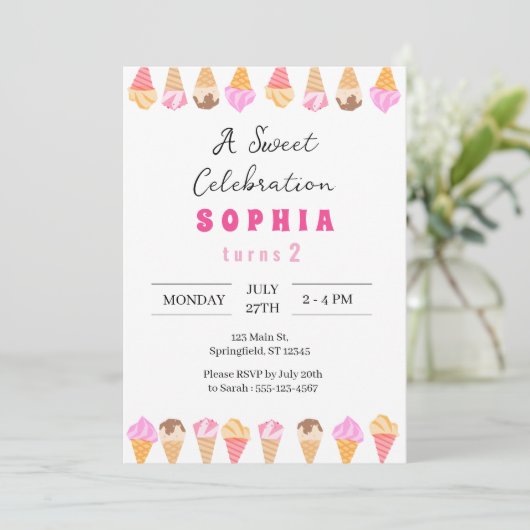 Sweet Ice Cream Party Uitnodiging (Staand voorkant)