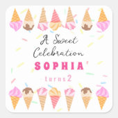 Sweet Ice Cream Party Vierkante Sticker (Voorkant)