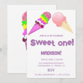 Sweet ICE CREAM regenboogkleuren, Uitnodiging (Voorkant / Achterkant)