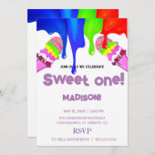 Sweet ICE CREAM regenboogkleuren, Uitnodiging (Voorkant / Achterkant)