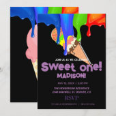 Sweet ICE CREAM regenboogkleuren, Uitnodiging (Voorkant / Achterkant)