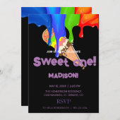 Sweet ICE CREAM regenboogkleuren, Uitnodiging (Voorkant / Achterkant)