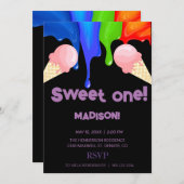 Sweet ICE CREAM regenboogkleuren, Uitnodiging (Voorkant / Achterkant)