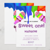 Sweet ICE CREAM regenboogkleuren, Uitnodiging (Voorkant / Achterkant)