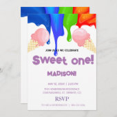 Sweet ICE CREAM regenboogkleuren, Uitnodiging (Voorkant / Achterkant)