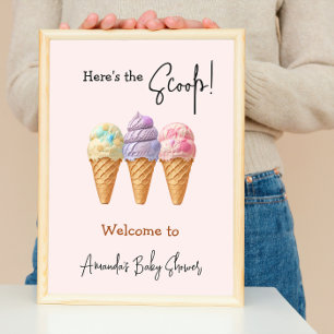 Sweet Ice Cream Summer Here Scoop Baby shower Perfect Poster
