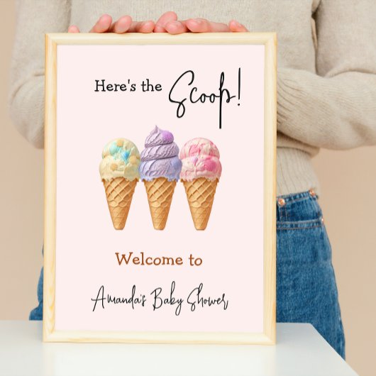 Sweet Ice Cream Summer Here Scoop Baby shower Perfect Poster