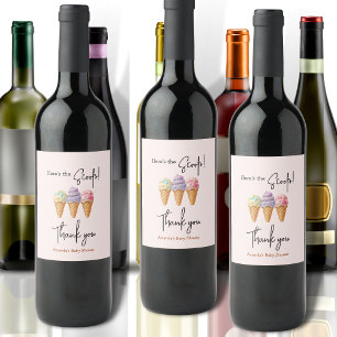 Sweet Ice Cream Summer Here Scoop Baby shower Wijn Etiket