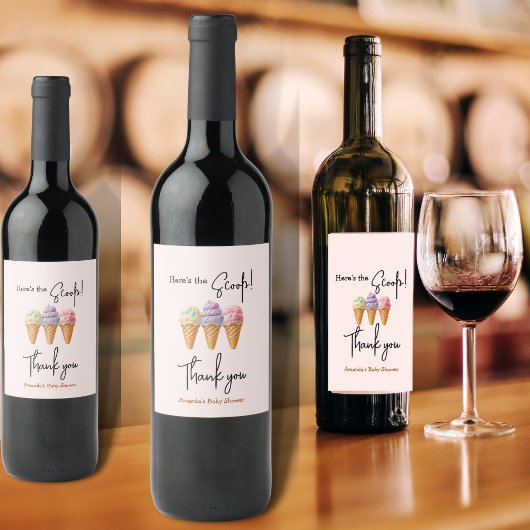 Sweet Ice Cream Summer Here Scoop Baby shower Wijn Etiket