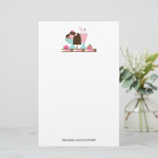 Sweet Ice Cream Sundae & Strawberry Float Briefpapier (Staand voorkant)