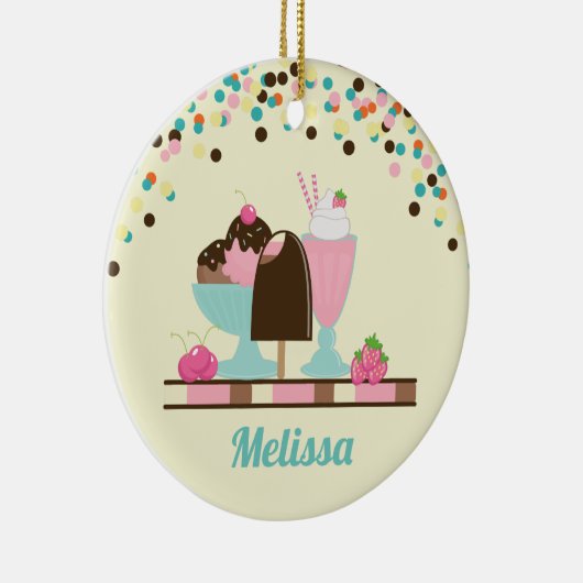 Sweet Ice Cream Sundae & Strawberry Float Keramisch Ornament (Rechts)