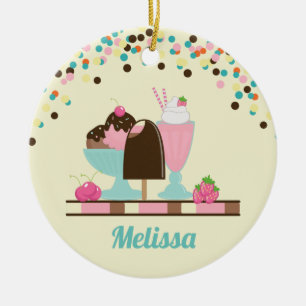 Sweet Ice Cream Sundae & Strawberry Float Keramisch Ornament