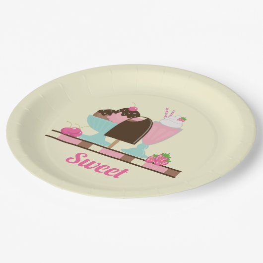 Sweet Ice Cream Sundae & Strawberry Float Papieren Bordje (Gekanteld)