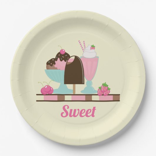 Sweet Ice Cream Sundae & Strawberry Float Papieren Bordje (Voorkant)