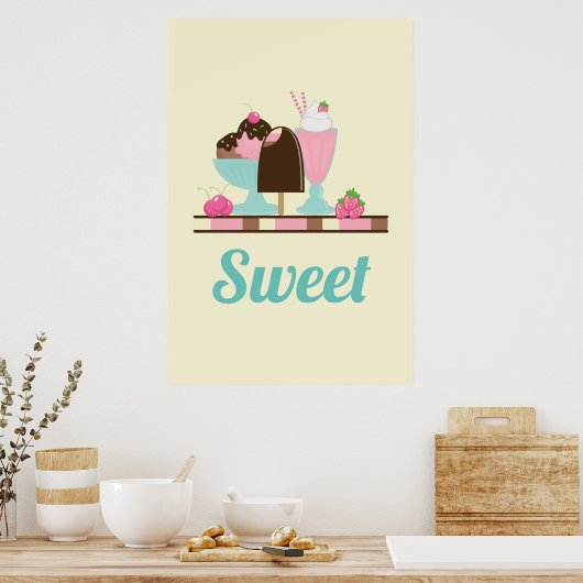 Sweet Ice Cream Sundae & Strawberry Float Poster (Keuken)