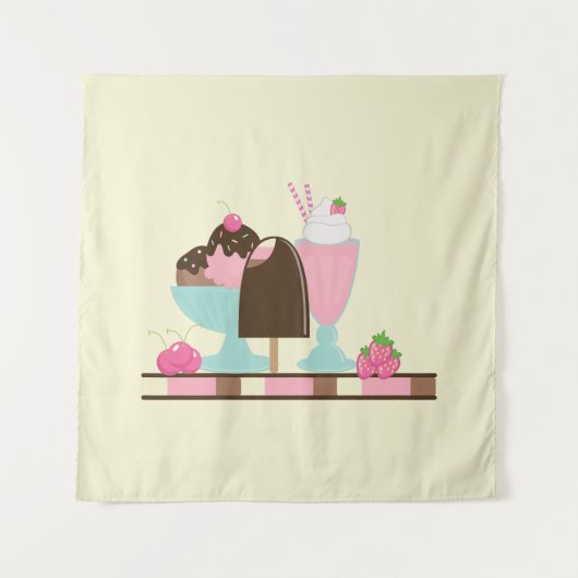 Sweet Ice Cream Sundae & Strawberry Float Wandkleed (Voorkant)