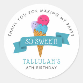 Sweet Ice Cream Verjaardagsfeestje Favor Ronde Sticker