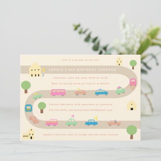 Sweet Illustrated Car Birthday Parade Kaart (Staand voorkant)