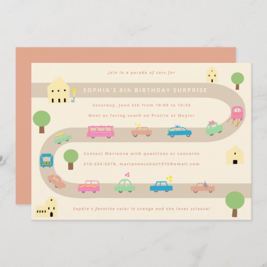 Sweet Illustrated Car Birthday Parade Kaart (Voorkant / Achterkant)