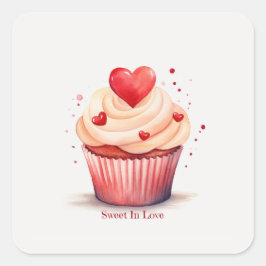 Sweet In Love Cupcake Valentijnsdag Kaart Vierkante Sticker