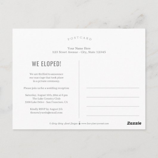 Sweet Introductie Huwelijksaankondiging Elopement Briefkaart (Achterkant)