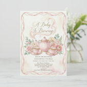 Sweet Is Brewing Blush Floral Baby Shower Tea Kaart (Staand voorkant)