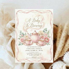Sweet Is Brewing Blush Floral Baby Shower Tea Kaart