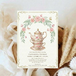 Sweet Is Brewing Butterfly Floral Baby Shower Tea Kaart