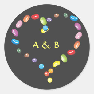 Sweet jelly beans snoep hartvorm. Initialen toevoe Ronde Sticker
