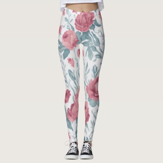 Sweet Jojo Design Waterverf Bloemen Roze Bloemen Leggings (Voorkant)