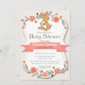 Sweet Kangaroo Floral Baby shower Invitation Kaart (Voorkant / Achterkant)